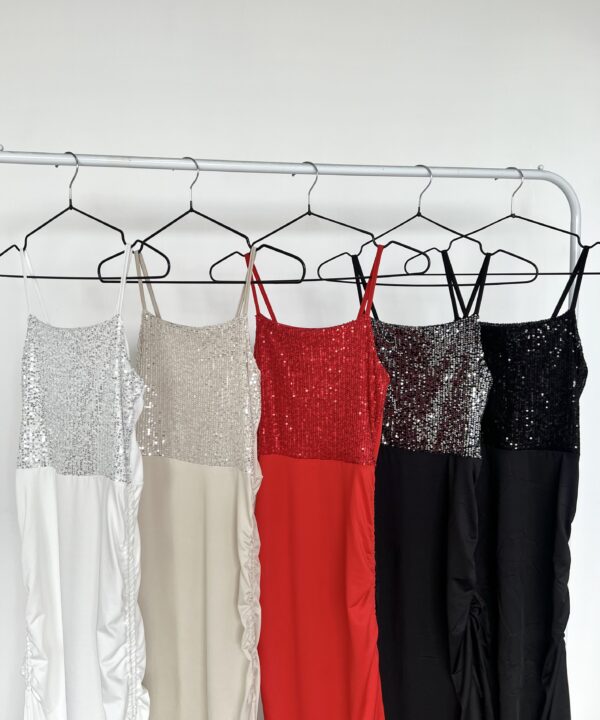 Alternative view of 414/LE-VESTIDO LENTEJUELA LARGO POLLERA LATERALES FRUNCE CORDON