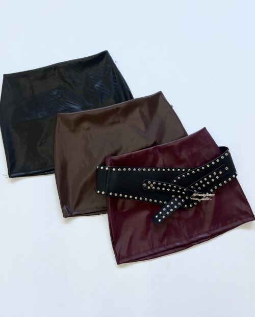 621/CM-POLLERA CUERINA MINI TIRO BAJO CON PINZA Y CIERRE ATRAS