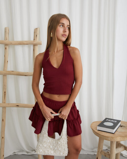 4106/BA-TOP MARILYN BAMBULA PUNTO FORRADO CON TIRA PARA ATAR CUELLO