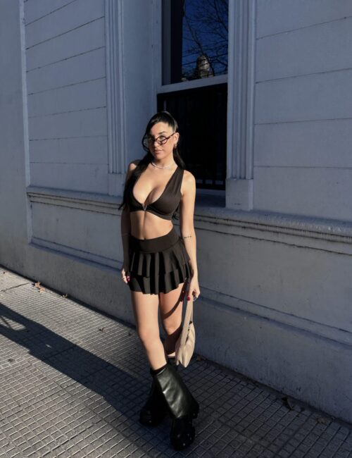 2116/M-CROP MUSCULOSA MICROFIBRA DOBLE DELANTERA CON CINTURA HEBILLA V BRILLO