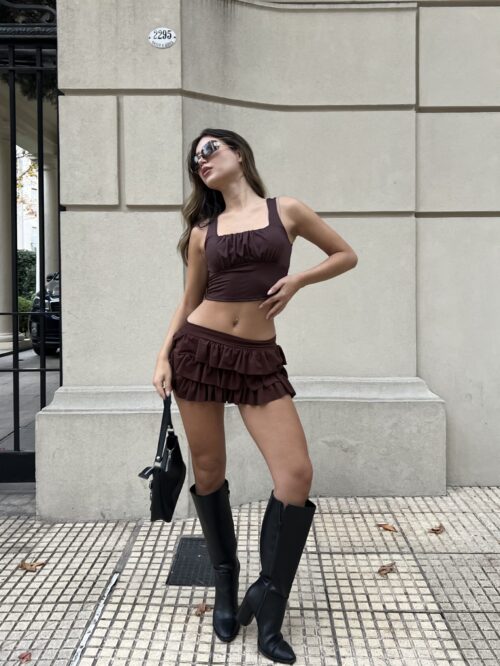 2426/M-TOP MICROFIBRA MUSCULOSA CON RECORTE BUSTO FRUNCE FORRADO