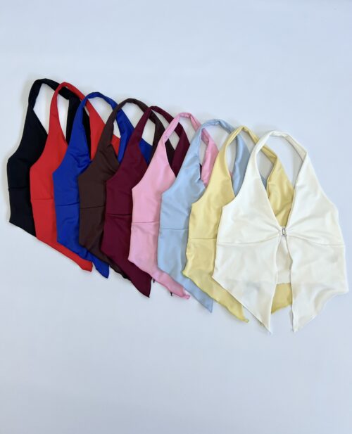 1844/M-TOP MICROFIBRA MARILYN PECHERA DOBLE CON HEBILLA BROCHE Y PICO
