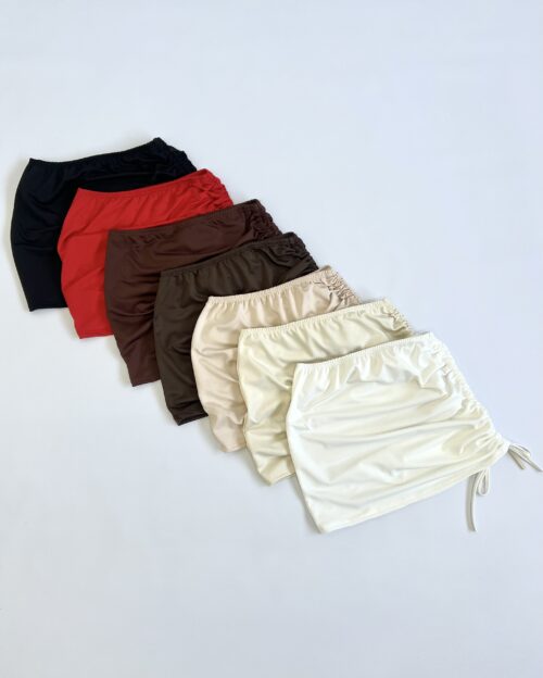 607/M-POLLERA MINI MICROFIBRA LATERAL FRUNCE CORDON CON ELASTICO CINTURA