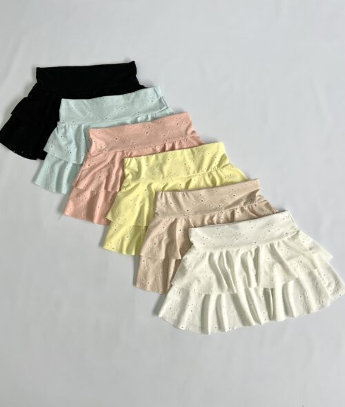 636/B-POLLERA BRODERI PUNTO 2 VOLADOS CON CINTURA ELASTICO