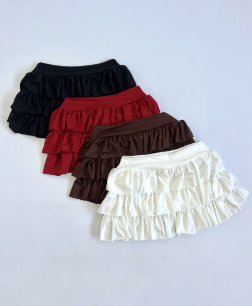 522-MINI POLLERA MODAL SOFT 3 VOLADOS FRUNCIDOS