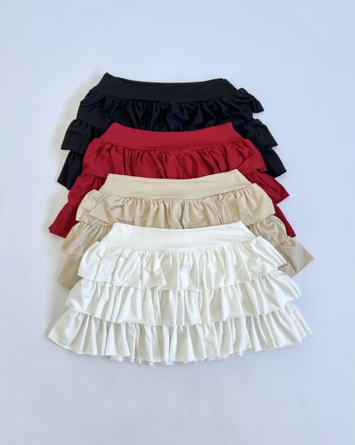 522-MINI POLLERA MODAL SOFT 3 VOLADOS FRUNCIDOS