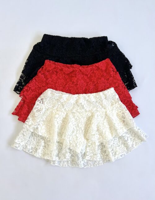 636/E-POLLERA SKORT ENCAJE DOBLE VOLADO CON ELASTICO Y SHORT