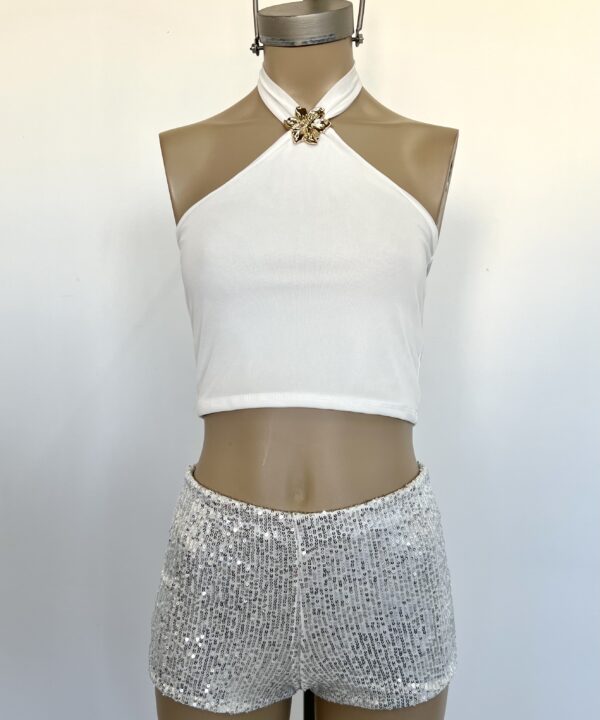 Alternative view of 2101/T-TOP TUL HALTER HEBILLA FLOR DORADA CON TIRA ANCHA PARA ATAR CUELLO