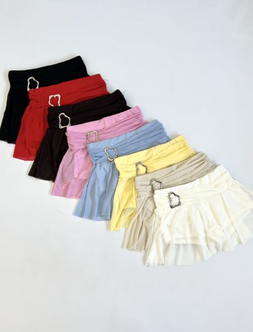637/T-POLLERA SKORT TUL CINTURON HEBILLA ONDULADO CHICO CON VOLADO Y SHORT