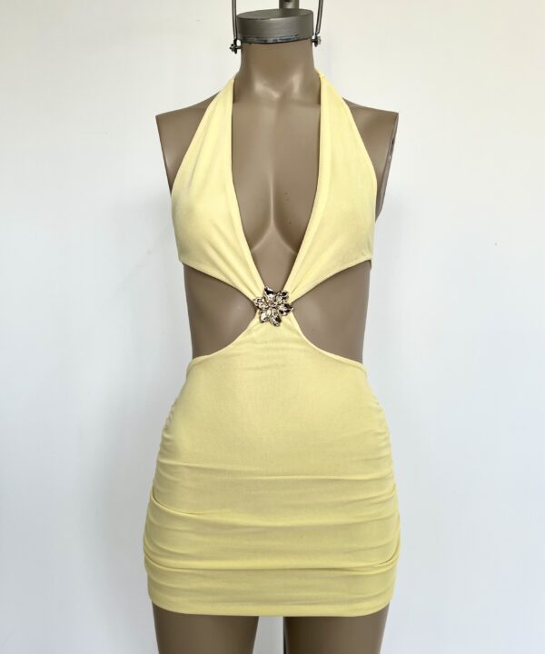 Alternative view of 393/T-VESTIDO TUL FORRADO LATERAL CAVADO CENTRO HEBILLA FLOR DORADA CON TIRA PARA ATAR CUELLO Y ESPALDA