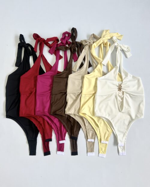 6060/M-BODY MICROFIBRA MARILYN HALTER CRUZADO TIRA PARA ATAR CUELLO Y CENTRO HEBILLA DORADA CON ABERTURA