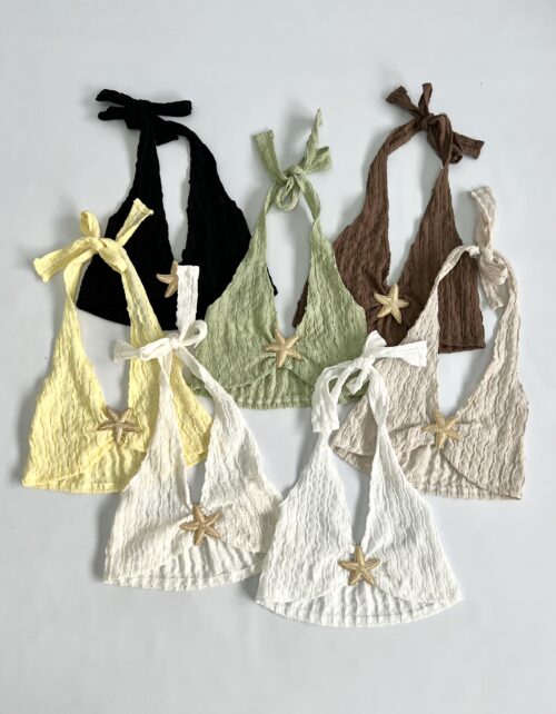2422/CR-TOP CROCHET ONDITAS CENTRO HEBILLA ESTRELLA GRANDE CON TIRA ANCHA PARA ATAR CUELLO