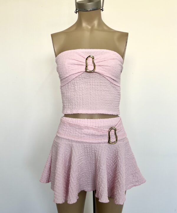 Alternative view of 637/BA-POLLERA BAMBULA CINTURON HEBILLA ONDULADO DORADO CON VOLADO