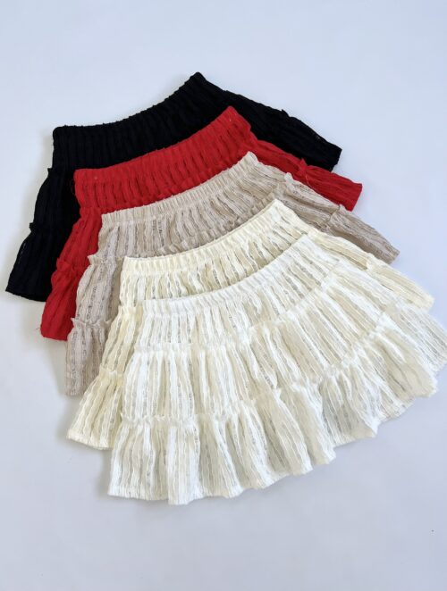 688/W-POLLERA CROCHET WASABI DOBLE VOLADO FRUNCIDO