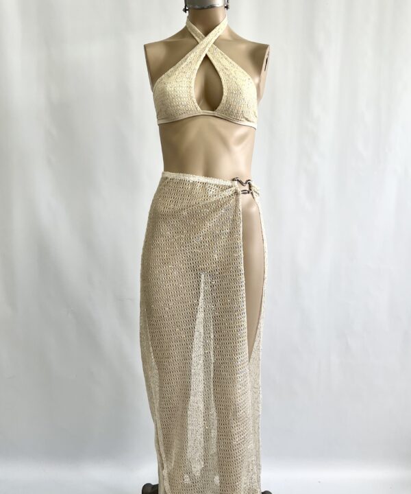 Alternative view of 526/RLE-POLLERA RED LENTEJUELA LARGO CON HEBILLA B Y TAJO