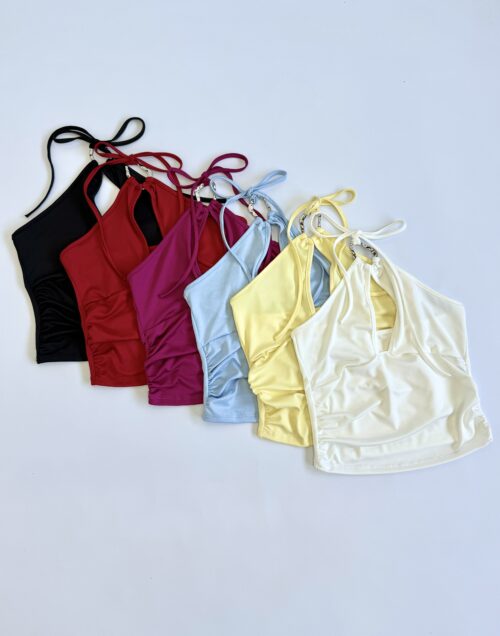 1861/M-TOP MICROFIBRA CUELLO HEBILLA ARGOLLA RELIEVE CON TIRA PARA ATAR Y LATERALES FRUNCE ELASTICO