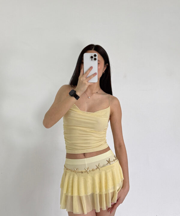 2210/T-TOP TUL LISO SEMIBUCHE CON BRETEL COLA DE RATA FORRADO