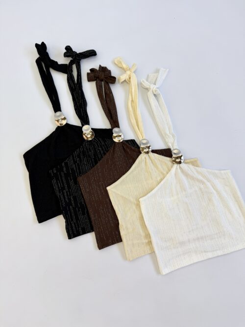 2101/TB-TOP TUL BRILLO HALTER HEBILLA DOBLE CIRCULO CON TIRA ANCHA PARA ATAR