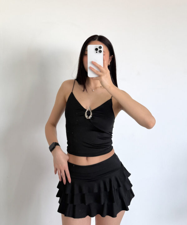 2306/M-TOP MICROFIBRA PECHERA DOBLE HEBILLA GOTITA CENTRO CON BRETEL COLA DE RATA