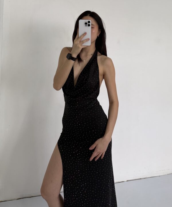 480/MS-VESTIDO MICROFIBRA STRASS BUCHE CON HEBILLA B ESPALDA DESCUBIERTA