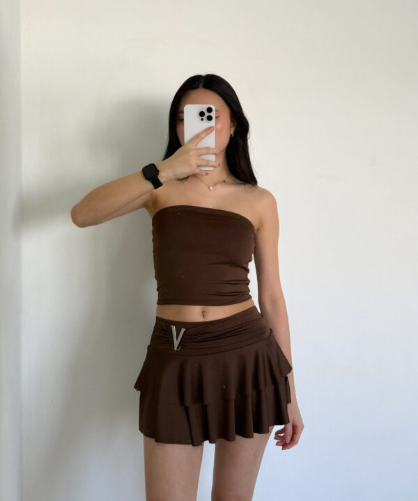 708/M-POLLERA MICROFIBRA CINTURON HEBILLA V GRANDE DOBLE VOLADO