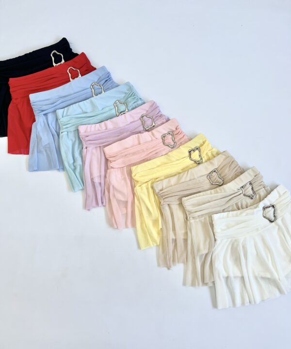 637/T-POLLERA SKORT TUL CINTURON HEBILLA ONDULADO CHICO CON VOLADO Y SHORT