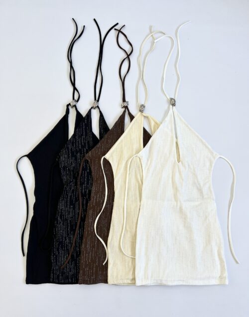 441/TB-VESTIDO TUL BRILLO HALTER ESCOTADO CON HEBILLA CHICA PARA ATAR