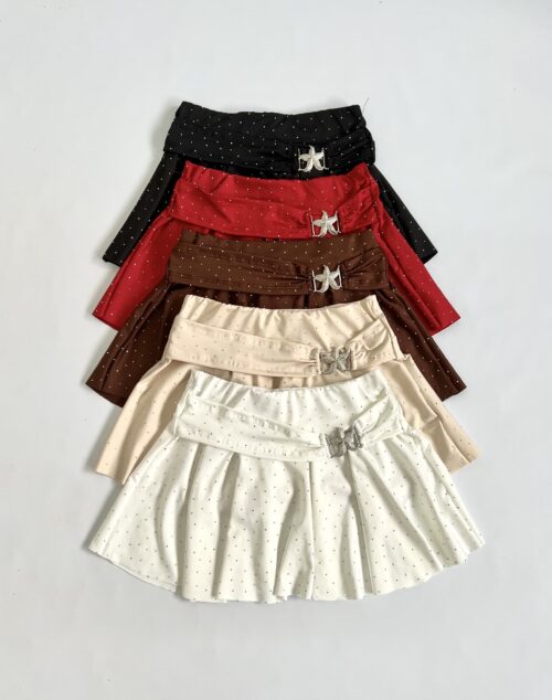 637/MS-POLLERA MICROFIBRA STRASS VOLADO CON CINTURON HEBILLA ESTRELLITA