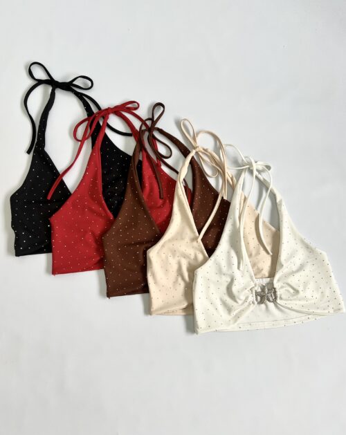 2422/MS-TOP MICROFIBRA STRASS HALTER HEBILLA ESTRELLITA CON TIRA PARA ATAR CUELLO