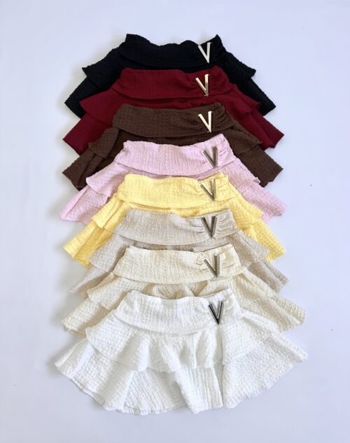 708/BA-POLLERA BAMBULA PUNTO DOBLE VOLADO CON CINTURON HEBILLA V GRANDE