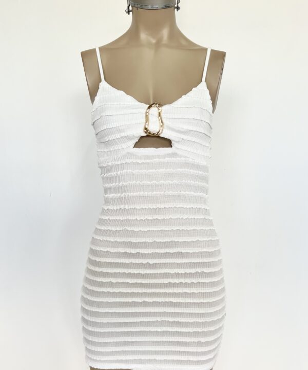 Alternative view of 422/R-VESTIDO RUFFLE TIRITA PECHERA FORRADO HEBILLA ONDULADO DORADO CENTRO CON ABERTURA