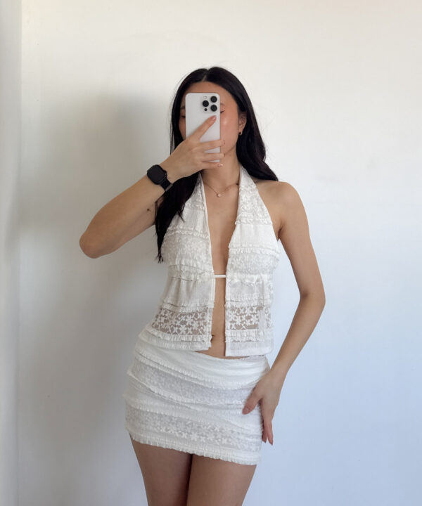 621/ER-POLLERA MINI ENCAJE RUFFLE FORRADO