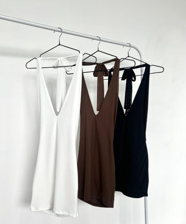 354/T-VESTIDO TUL LISO ESCOTE V FORRADO TIRA LAZO CORBATA PARA ATAR