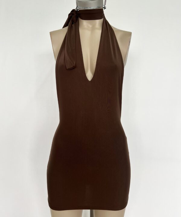 Alternative view of 354/T-VESTIDO TUL LISO ESCOTE V FORRADO TIRA LAZO CORBATA PARA ATAR