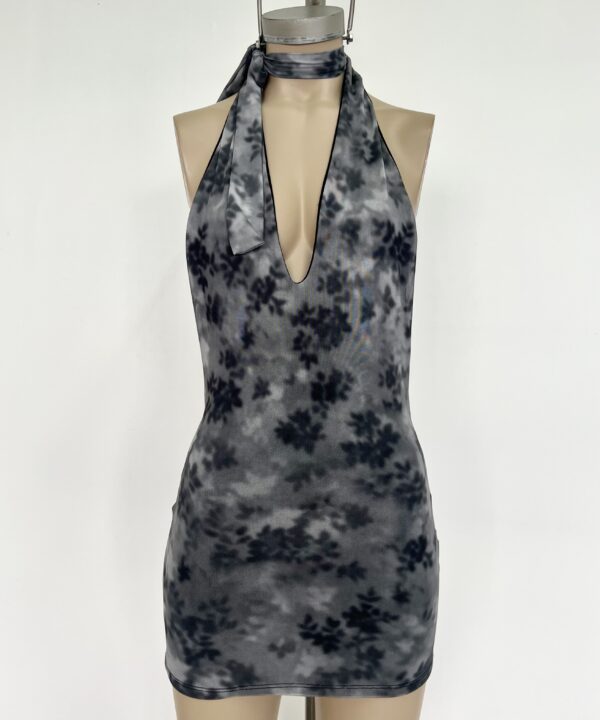 Alternative view of 354/TE-VESTIDO TUL ESTAMPADO FLORAL ESCOTE V FORRADO TIRA LAZO CORBATA PARA ATAR