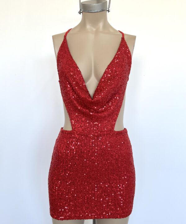 Alternative view of 327/LE-VESTIDO LENTEJUELA CORTO ESCOTE BUCHE ESPALDA TIRA CRUZADO PARA ATAR
