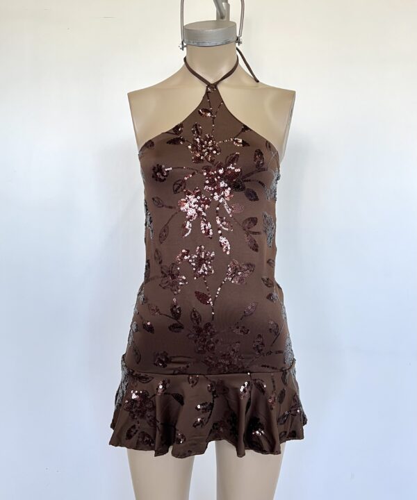 Alternative view of 494/MLE-VESTIDO HALTER MICROFIBRA LENTEJUELA FLORES TIRA PARA ATAR CUELLO Y VOLADO ABAJO