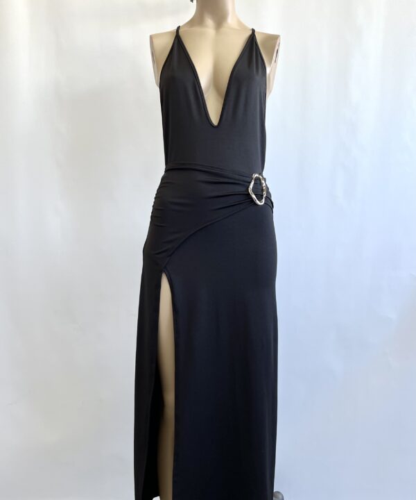 Alternative view of 500/M-VESTIDO LARGO MCIROFIBRA TIRITA CON TAJO CRUZADO Y CINTURON FRUNCIDO HEBILLA ONDULADO GRANDE