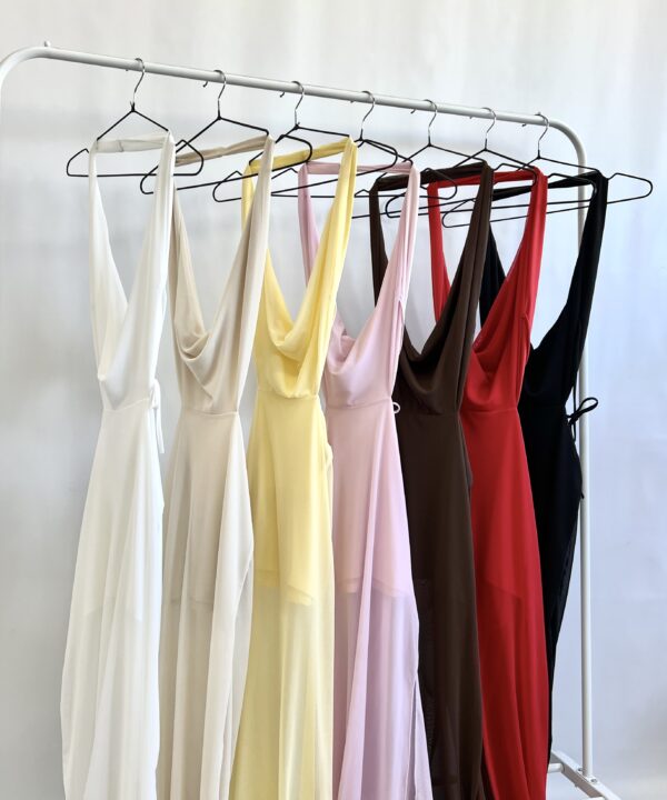 484/T-VESTIDO LARGO TUL MARILYN BUCHE LATERALES CON POLLERA DOBLE TAJO