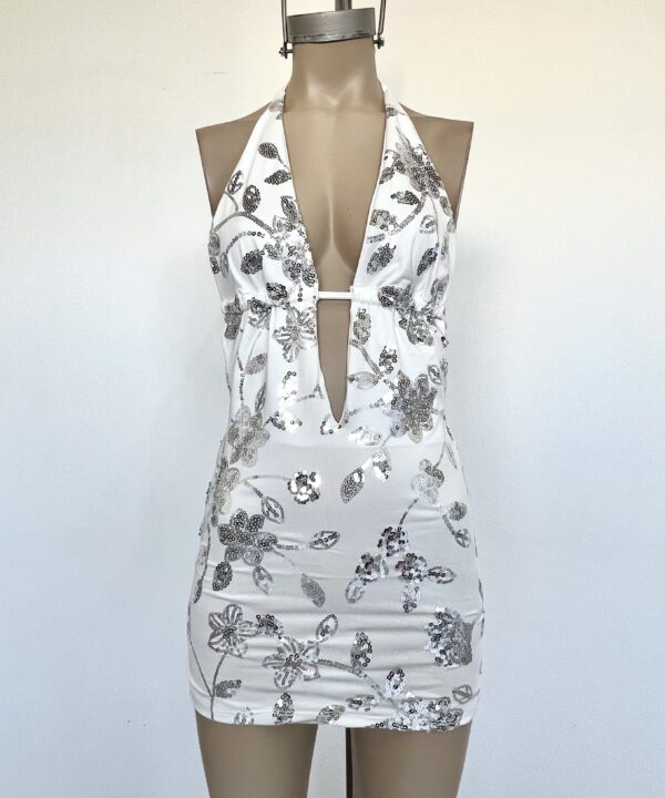 Alternative view of 471/MLE-VESTIDO MICROFIBRA LENTEJUELA FLORES PECHERA FORRADO TIRA PARA ATAR CUELLO Y BAJO BUSTO CORDON FRUNCE