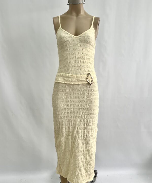 Alternative view of 368/BC-VESTIDO BAMBULA CORRUGADO TIRITA CON CINTURON HEBILLA ROMBO DORADO Y TAJO LATERAL