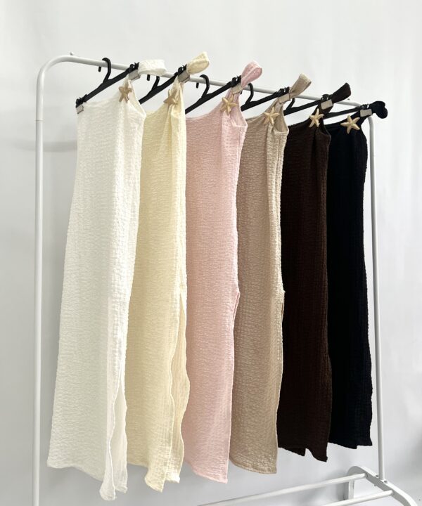 507/BA-VESTIDO LARGO BAMBULA UN HOMBRO CON HEBILLA ESTRELLA GRANDE Y TAJO LATERAL