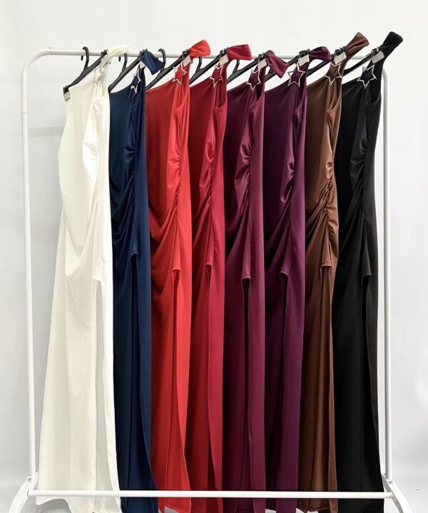 Alternative view of 291/M-VESTIDO LARGO MICROFIBRA UN HOMBRO CON HEBILLA ESTRELLA GRANDE FORRADO Y FRUNCE CINTURA CON ABERTURA TAJO