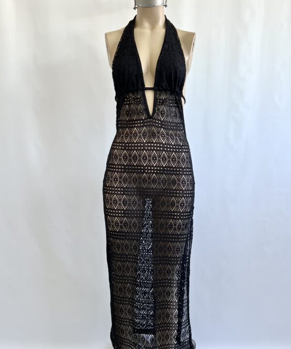 Alternative view of 443/CR-VESTIDO LARGO CROCHET PECHERA FORRADO MARILYN CON CORDON BAJO BUSTO Y TAJO LATERAL