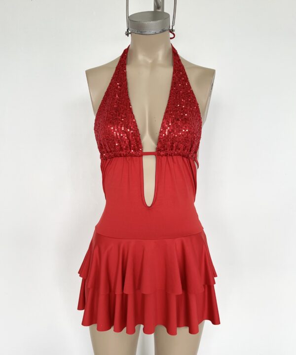 Alternative view of 452/LE-VESTIDO CORPIÑO LENTEJUELA COMBI MICROFIBRA DOBLE VOLADO CON CORDON BAJO BUSTO PARA ATAR