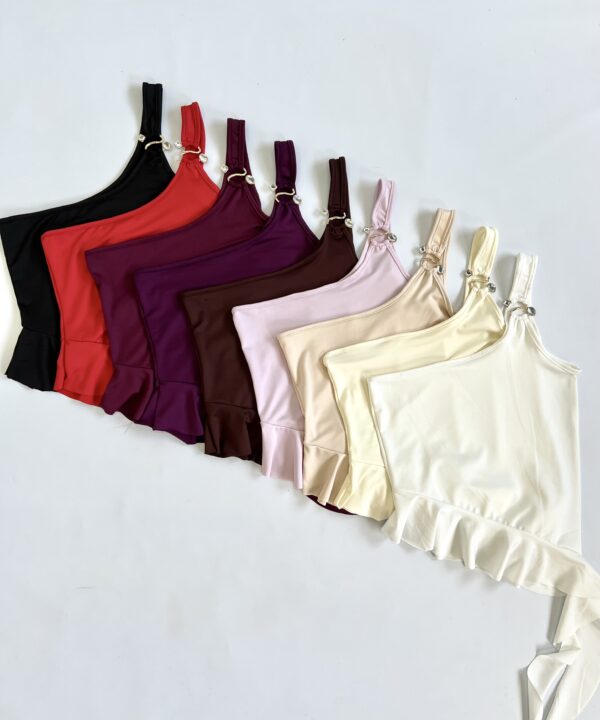 1212/M-TOP UN HOMBRO MICROFIBRA HEBILLA S DIAMANTE CON PICO Y VOLADO CAIDO ABAJO