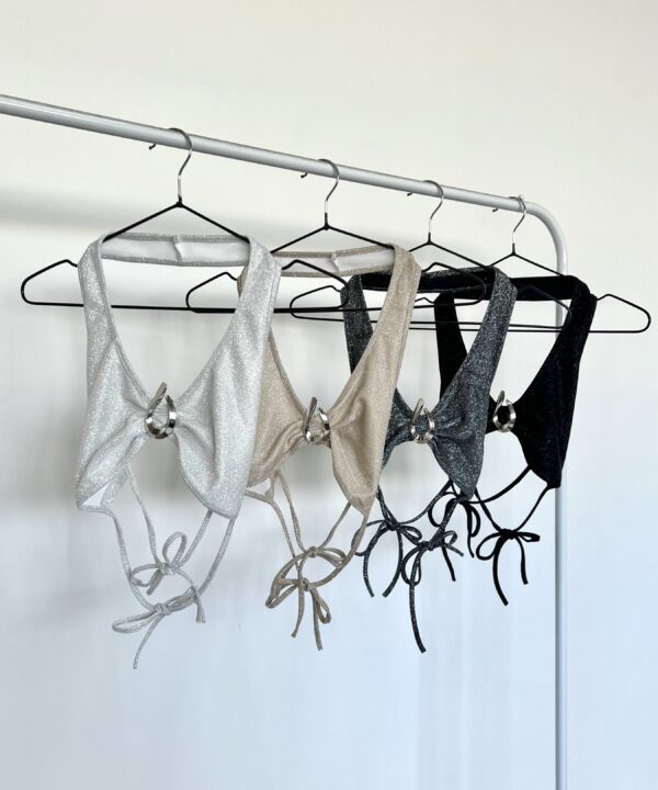 1810/G-TOP GLITTER CORPIÑO MARILYN CON HEBILLA GOTITA CON 4 TIRAS PARA ATAR ATRAS