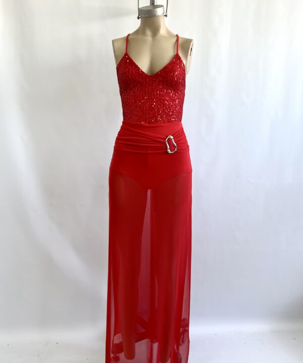 Alternative view of 499/LE-VESTIDO LARGO LENTEJUELA COMBI TUL CINTURON HEBILLA ONDULADO CON SHORT Y ESPALDA DESCUBIERTO TIRAS PARA ATAR