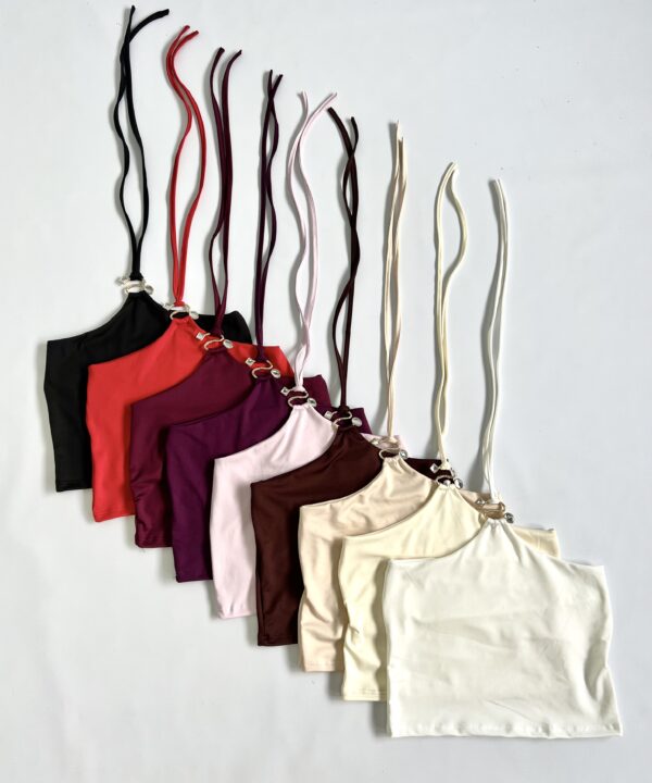 1916/M-TOP MICROFIBRA HALTER HEBILLA S DIAMANTE CON TIRA PARA ATAR CUELLO