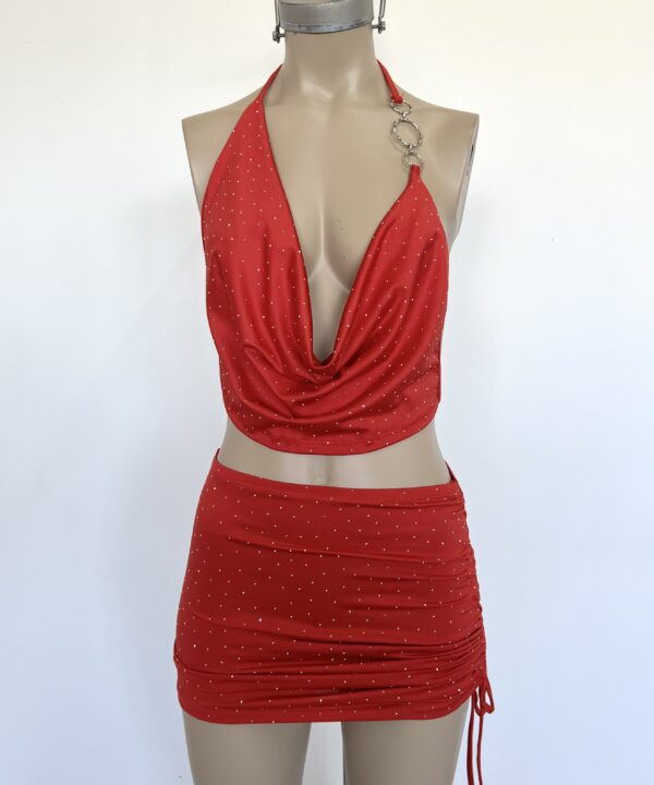 Alternative view of 2072/MS-TOP MICROFIBRA BRILLO STRASS BUCHE CON HEBILLA oOo UN LADO ESPALDA DESCUBIERTO TIRA PARA ATAR